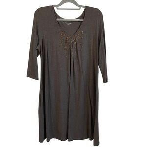 Eileen‎ Fisher Dress Womens Large Gray Knit 3/4 Sleeve Sequins Casual Stretch